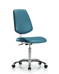 Class 10 Clean Room Vinyl Chair Chrome - Medium Bench Height with Medium Back & Casters in Marine Blue Supernova Vinyl CLR-VMBCH-MB-CR-NF-CC-8801