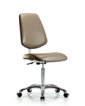 Class 10 Clean Room Vinyl Chair Chrome - Medium Bench Height with Medium Back & Casters in Taupe Supernova Vinyl CLR-VMBCH-MB-CR-NF-CC-8809