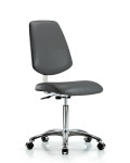 Class 10 Clean Room Vinyl Chair Chrome - Medium Bench Height with Medium Back & Casters in Carbon Supernova Vinyl CLR-VMBCH-MB-CR-NF-CC-8823