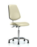 Class 10 Clean Room Vinyl Chair Chrome - Medium Bench Height with Medium Back & Stationary Glides in Adobe White Trailblazer Vinyl CLR-VMBCH-MB-CR-NF-RG-8501