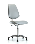 Class 10 Clean Room Vinyl Chair Chrome - Medium Bench Height with Medium Back & Stationary Glides in Dove Trailblazer Vinyl CLR-VMBCH-MB-CR-NF-RG-8567