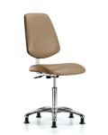 Class 10 Clean Room Vinyl Chair Chrome - Medium Bench Height with Medium Back & Stationary Glides in Taupe Trailblazer Vinyl CLR-VMBCH-MB-CR-NF-RG-8584