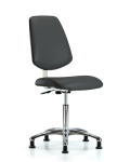 Class 10 Clean Room Vinyl Chair Chrome - Medium Bench Height with Medium Back & Stationary Glides in Charcoal Trailblazer Vinyl CLR-VMBCH-MB-CR-NF-RG-8605