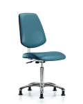 Class 10 Clean Room Vinyl Chair Chrome - Medium Bench Height with Medium Back & Stationary Glides in Marine Blue Supernova Vinyl CLR-VMBCH-MB-CR-NF-RG-8801