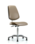 Class 10 Clean Room Vinyl Chair Chrome - Medium Bench Height with Medium Back & Stationary Glides in Taupe Supernova Vinyl CLR-VMBCH-MB-CR-NF-RG-8809