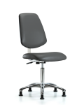 Class 10 Clean Room Vinyl Chair Chrome - Medium Bench Height with Medium Back & Stationary Glides in Carbon Supernova Vinyl CLR-VMBCH-MB-CR-NF-RG-8823