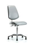 Class 10 Clean Room Vinyl Chair Chrome - Medium Bench Height with Medium Back & Stationary Glides in Sterling Supernova Vinyl CLR-VMBCH-MB-CR-NF-RG-8840