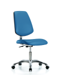 Class 10 Clean Room/ESD Vinyl Chair - Desk Height with Medium Back & ESD Casters in ESD Blue Vinyl ECR-VDHCH-MB-CR-EC-ESDBLU