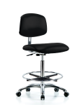 Class 10 Clean Room/ESD Vinyl Chair - High Bench Height with Chrome Foot Ring & ESD Casters in ESD Black Vinyl ECR-VHBCH-CR-CF-EC-ESDBLK