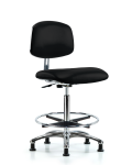 Class 10 Clean Room/ESD Vinyl Chair - High Bench Height with Chrome Foot Ring & ESD Stationary Glides in ESD Black Vinyl ECR-VHBCH-CR-CF-EG-ESDBLK