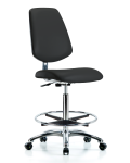 Class 10 Clean Room/ESD Vinyl Chair - High Bench Height with Medium Back, Chrome Foot Ring, & ESD Casters in ESD Black Vinyl ECR-VHBCH-MB-CR-CF-EC-ESDBLK