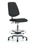 Class 10 Clean Room/ESD Vinyl Chair - High Bench Height with Medium Back, Chrome Foot Ring, & ESD Stationary Glides in ESD Black Vinyl ECR-VHBCH-MB-CR-CF-EG-ESDBLK