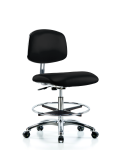Class 10 Clean Room/ESD Vinyl Chair - Medium Bench Height with Chrome Foot Ring & ESD Casters in ESD Black Vinyl ECR-VMBCH-CR-CF-EC-ESDBLK