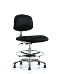 Class 10 Clean Room/ESD Vinyl Chair - Medium Bench Height with Chrome Foot Ring & ESD Stationary Glides in ESD Black Vinyl ECR-VMBCH-CR-CF-EG-ESDBLK
