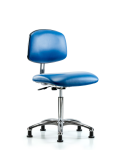 Class 10 Clean Room/ESD Vinyl Chair - Medium Bench Height with ESD Stationary Glides in ESD Blue Vinyl ECR-VMBCH-CR-NF-EG-ESDBLU