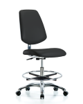 Class 10 Clean Room/ESD Vinyl Chair - Medium Bench Height with Medium Back, Chrome Foot Ring, & ESD Casters in ESD Black Vinyl ECR-VMBCH-MB-CR-CF-EC-ESDBLK