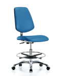 Class 10 Clean Room/ESD Vinyl Chair - Medium Bench Height with Medium Back, Chrome Foot Ring, & ESD Casters in ESD Blue Vinyl ECR-VMBCH-MB-CR-CF-EC-ESDBLU