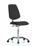 Class 10 Clean Room/ESD Vinyl Chair - Medium Bench Height with Medium Back & ESD Casters in ESD Black Vinyl ECR-VMBCH-MB-CR-NF-EC-ESDBLK