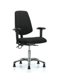 Fabric ESD Chair - Desk Height with Medium Back, Adjustable Arms, & ESD Stationary Glides in ESD Black Fabric ESD-FDHCH-MB-CR-T0-A1-EG-ESDBLK