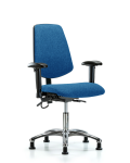 Fabric ESD Chair - Desk Height with Medium Back, Adjustable Arms, & ESD Stationary Glides in ESD Blue Fabric ESD-FDHCH-MB-CR-T0-A1-EG-ESDBLU