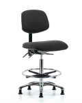 Fabric ESD Chair - High Bench Height with Chrome Foot Ring & ESD Stationary Glides in ESD Black Fabric ESD-FHBCH-CR-T0-A0-CF-EG-ESDBLK