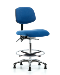 Fabric ESD Chair - High Bench Height with Seat Tilt, Chrome Foot Ring, & ESD Stationary Glides in ESD Blue Fabric ESD-FHBCH-CR-T1-A0-CF-EG-ESDBLU