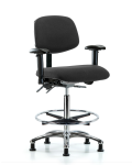Fabric ESD Chair - High Bench Height with Seat Tilt, Adjustable Arms, Chrome Foot Ring, & ESD Stationary Glides in ESD Black Fabric ESD-FHBCH-CR-T1-A1-CF-EG-ESDBLK