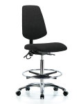 Fabric ESD Chair - High Bench Height with Medium Back, Chrome Foot Ring, & ESD Casters in ESD Black Fabric ESD-FHBCH-MB-CR-T0-A0-CF-EC-ESDBLK