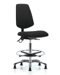 Fabric ESD Chair - High Bench Height with Medium Back, Chrome Foot Ring, & ESD Stationary Glides in ESD Black Fabric ESD-FHBCH-MB-CR-T0-A0-CF-EG-ESDBLK