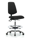 Fabric ESD Chair - High Bench Height with Medium Back, Seat Tilt, Chrome Foot Ring, & ESD Casters in ESD Black Fabric ESD-FHBCH-MB-CR-T1-A0-CF-EC-ESDBLK