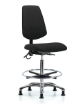 Fabric ESD Chair - High Bench Height with Medium Back, Seat Tilt, Chrome Foot Ring, & ESD Stationary Glides in ESD Black Fabric ESD-FHBCH-MB-CR-T1-A0-CF-EG-ESDBLK