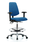 Fabric ESD Chair - High Bench Height with Medium Back, Seat Tilt, Adjustable Arms, Chrome Foot Ring, & ESD Casters in ESD Blue Fabric ESD-FHBCH-MB-CR-T1-A1-CF-EC-ESDBLU