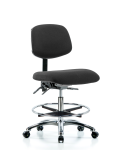 Fabric ESD Chair - Medium Bench Height with Chrome Foot Ring & ESD Casters in ESD Black Fabric ESD-FMBCH-CR-T0-A0-CF-EC-ESDBLK