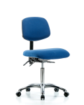 Fabric ESD Chair - Medium Bench Height with ESD Casters in ESD Blue Fabric ESD-FMBCH-CR-T0-A0-NF-EC-ESDBLU
