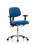 Fabric ESD Chair - Medium Bench Height with Adjustable Arms & ESD Casters in ESD Blue Fabric ESD-FMBCH-CR-T0-A1-NF-EC-ESDBLU