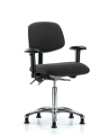 Fabric ESD Chair - Medium Bench Height with Adjustable Arms & ESD Stationary Glides in ESD Black Fabric ESD-FMBCH-CR-T0-A1-NF-EG-ESDBLK
