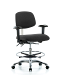 Fabric ESD Chair - Medium Bench Height with Seat Tilt, Adjustable Arms, Chrome Foot Ring, & ESD Casters in ESD Black Fabric ESD-FMBCH-CR-T1-A1-CF-EC-ESDBLK