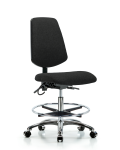 Fabric ESD Chair - Medium Bench Height with Medium Back, Chrome Foot Ring, & ESD Casters in ESD Black Fabric ESD-FMBCH-MB-CR-T0-A0-CF-EC-ESDBLK