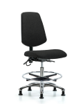 Fabric ESD Chair - Medium Bench Height with Medium Back, Chrome Foot Ring, & ESD Stationary Glides in ESD Black Fabric ESD-FMBCH-MB-CR-T0-A0-CF-EG-ESDBLK
