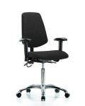 Fabric ESD Chair - Medium Bench Height with Medium Back, Adjustable Arms, & ESD Casters in ESD Black Fabric ESD-FMBCH-MB-CR-T0-A1-NF-EC-ESDBLK