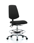 Fabric ESD Chair - Medium Bench Height with Medium Back, Seat Tilt, Chrome Foot Ring, & ESD Casters in ESD Black Fabric ESD-FMBCH-MB-CR-T1-A0-CF-EC-ESDBLK