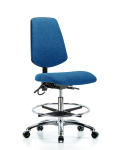 Fabric ESD Chair - Medium Bench Height with Medium Back, Seat Tilt, Chrome Foot Ring, & ESD Casters in ESD Blue Fabric ESD-FMBCH-MB-CR-T1-A0-CF-EC-ESDBLU