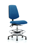 Fabric ESD Chair - Medium Bench Height with Medium Back, Seat Tilt, Chrome Foot Ring, & ESD Stationary Glides in ESD Blue Fabric ESD-FMBCH-MB-CR-T1-A0-CF-EG-ESDBLU
