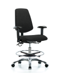 Fabric ESD Chair - Medium Bench Height with Medium Back, Seat Tilt, Adjustable Arms, Chrome Foot Ring, & ESD Casters in ESD Black Fabric ESD-FMBCH-MB-CR-T1-A1-CF-EC-ESDBLK