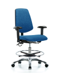 Fabric ESD Chair - Medium Bench Height with Medium Back, Seat Tilt, Adjustable Arms, Chrome Foot Ring, & ESD Casters in ESD Blue Fabric ESD-FMBCH-MB-CR-T1-A1-CF-EC-ESDBLU