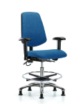 Fabric ESD Chair - Medium Bench Height with Medium Back, Seat Tilt, Adjustable Arms, Chrome Foot Ring, & ESD Stationary Glides in ESD Blue Fabric ESD-FMBCH-MB-CR-T1-A1-CF-EG-ESDBLU