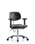 Polyurethane ESD Chair - Desk Height with Seat Tilt, Adjustable Arms, & ESD Casters ESD-PDHCH-CR-T1-A1-EC