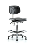 Polyurethane ESD Chair - High Bench Height with Chrome Foot Ring & ESD Stationary Glides ESD-PHBCH-CR-T0-A0-CF-EG