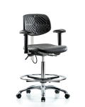 Polyurethane ESD Chair - High Bench Height with Chrome Foot Ring, Adjustable Arms, & ESD Casters ESD-PHBCH-CR-T0-A1-CF-EC