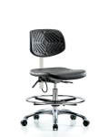 Polyurethane ESD Chair - Medium Bench Height with Chrome Foot Ring & ESD Casters ESD-PMBCH-CR-T0-A0-CF-EC